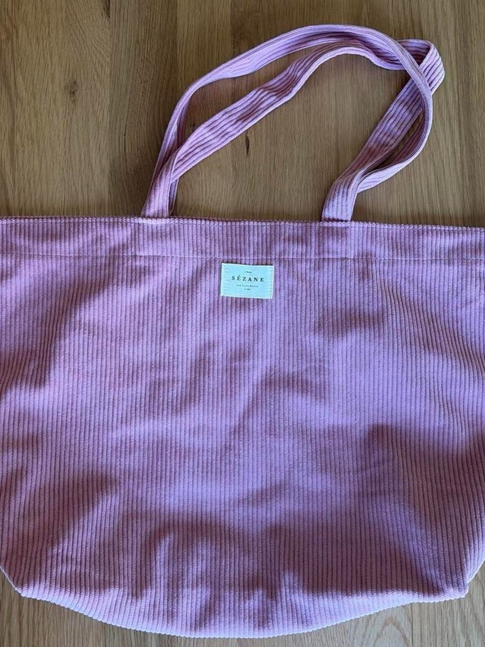 Sézane Light Pink Corduroy Tote Bag with Handmaid Quilted American Flag
